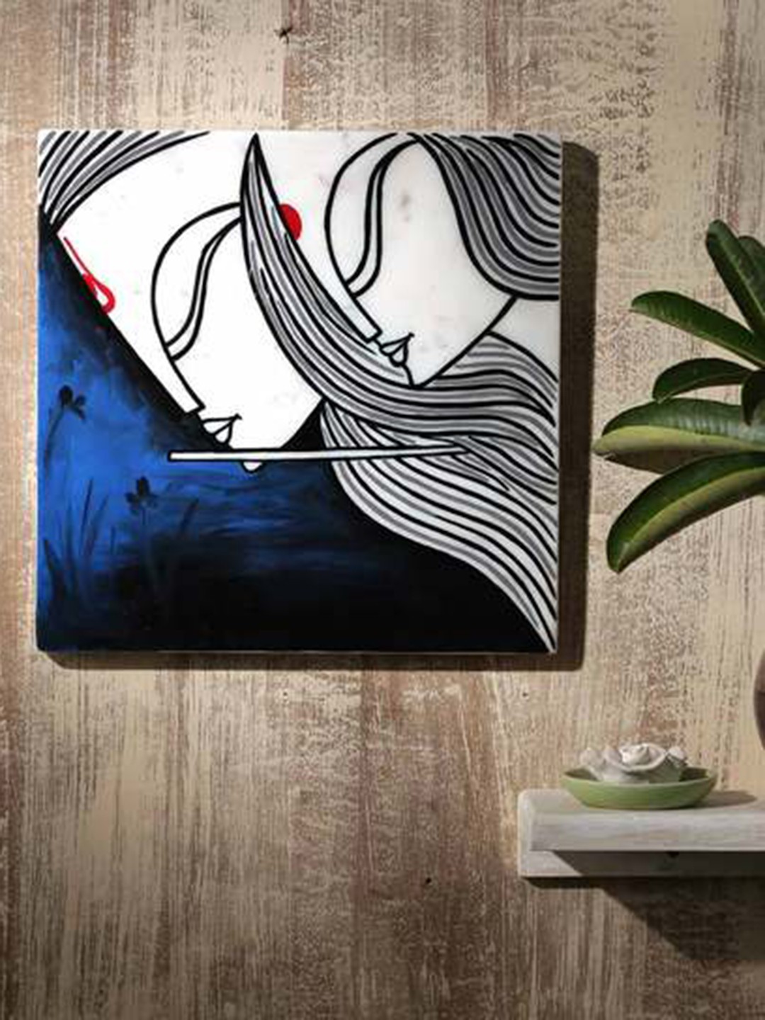 

POSH-N-PLUSH White & Blue Printed Marble Wall Art
