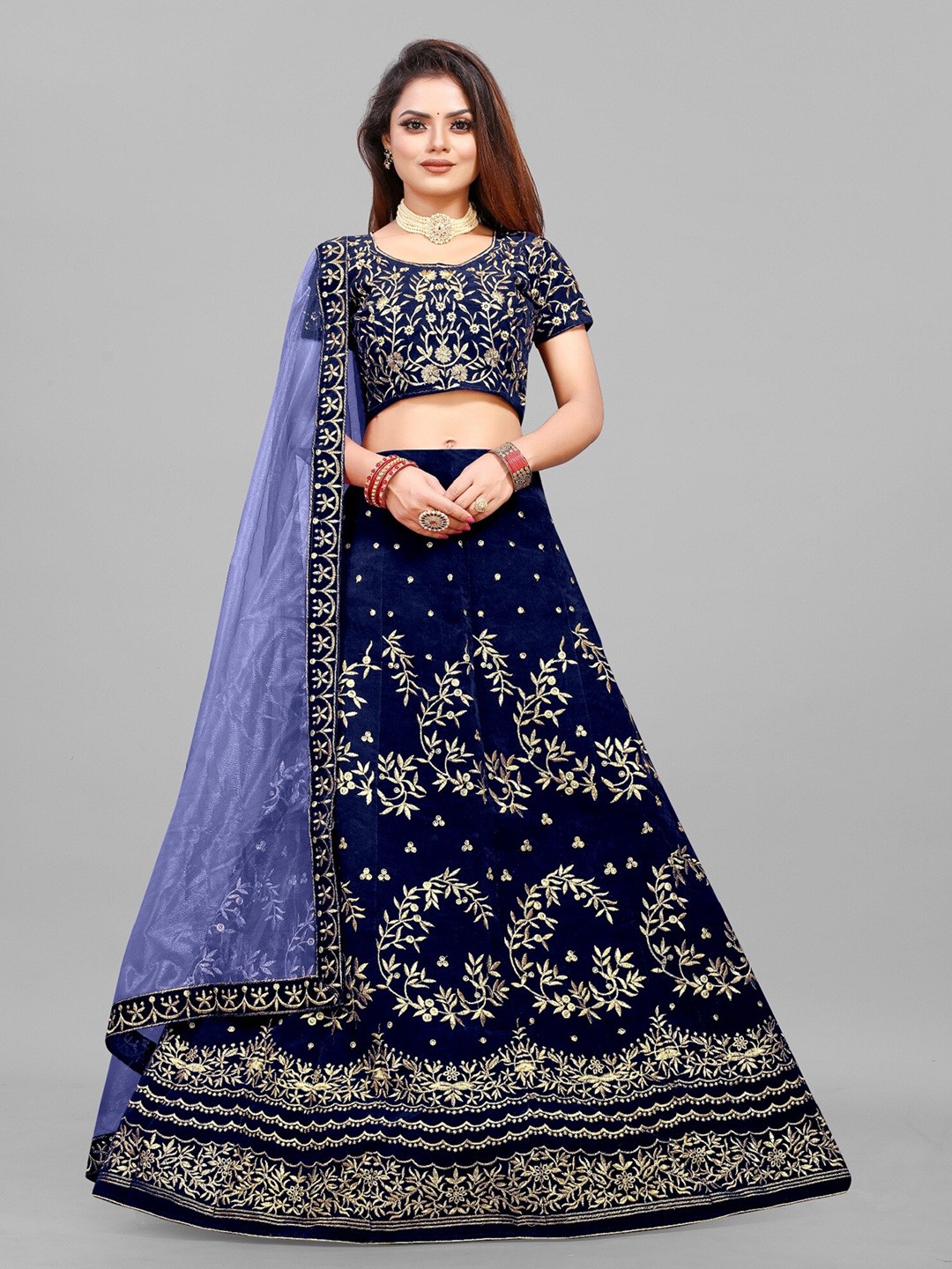 

APNISHA Embroidered Thread Work Semi-Stitched Lehenga & Unstitched Blouse With Dupatta, Blue
