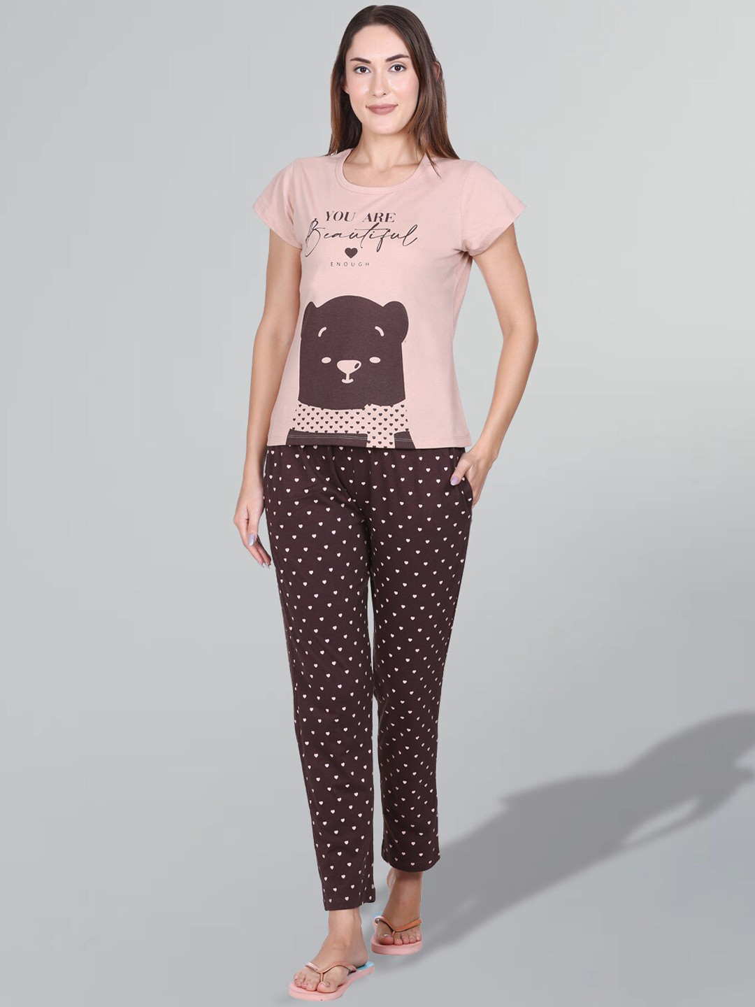

GODFREY Graphic Printed Pure Cotton Night Suit, Beige