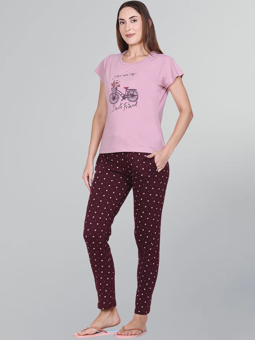 

GODFREY Graphic Printed Pure Cotton Night Suit, Rose