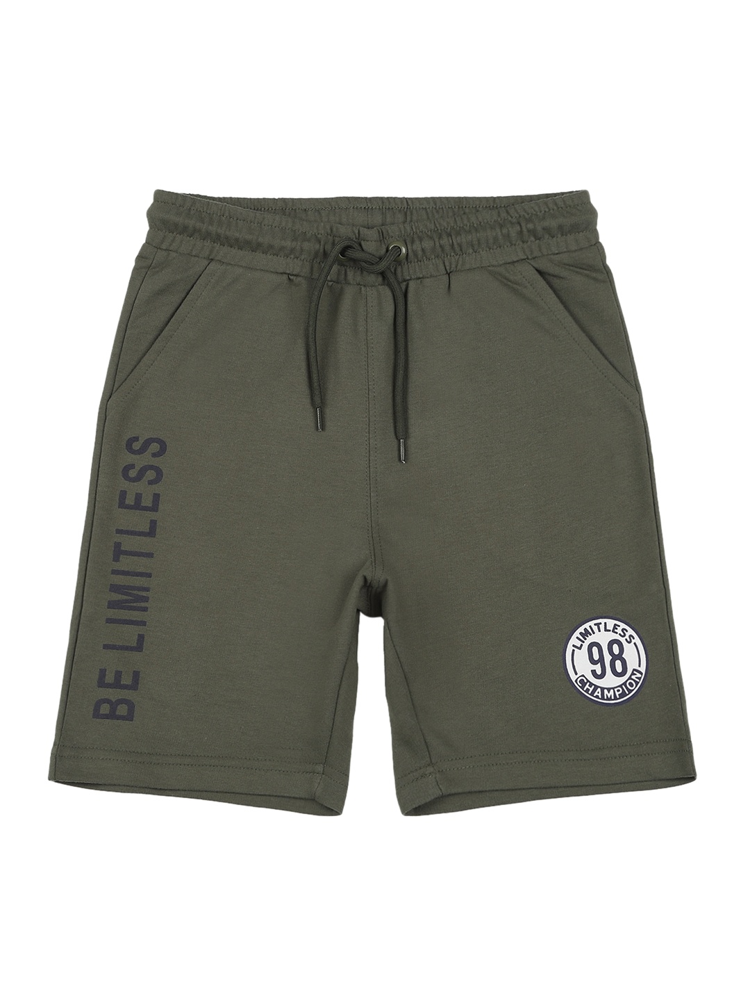 Provogue Boys Typography Printed Mid-Rise Outdoor Shorts, Olive