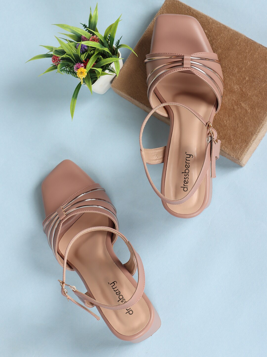 

DressBerry Peach-Coloured Striped Block Heels