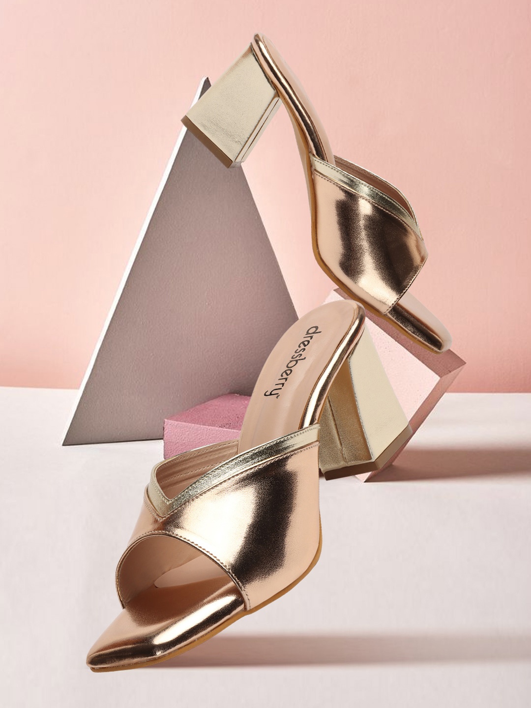 

DressBerry Rose Gold-Toned Textured Block Heels