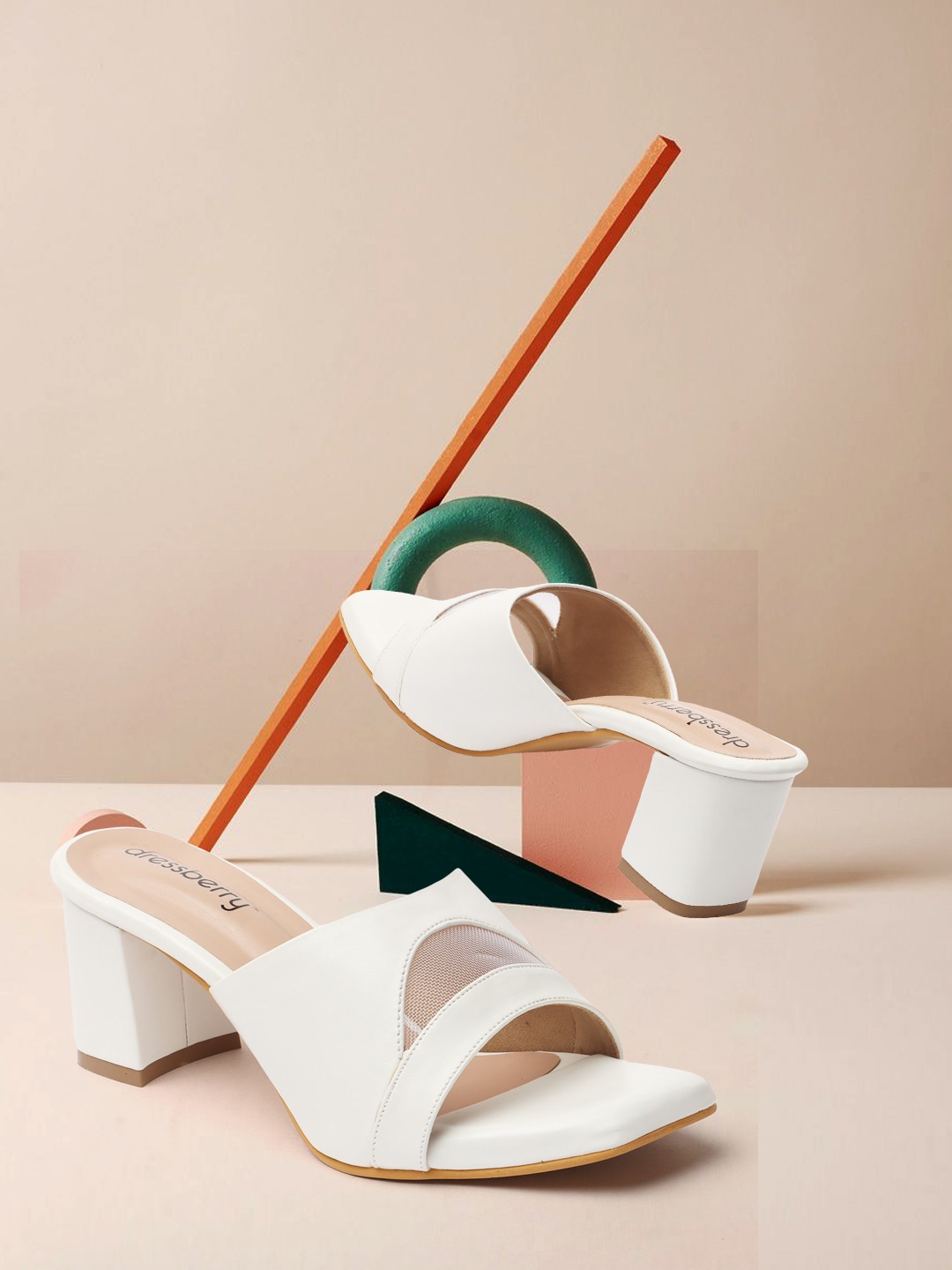 

DressBerry White Laser Cuts Block Heels
