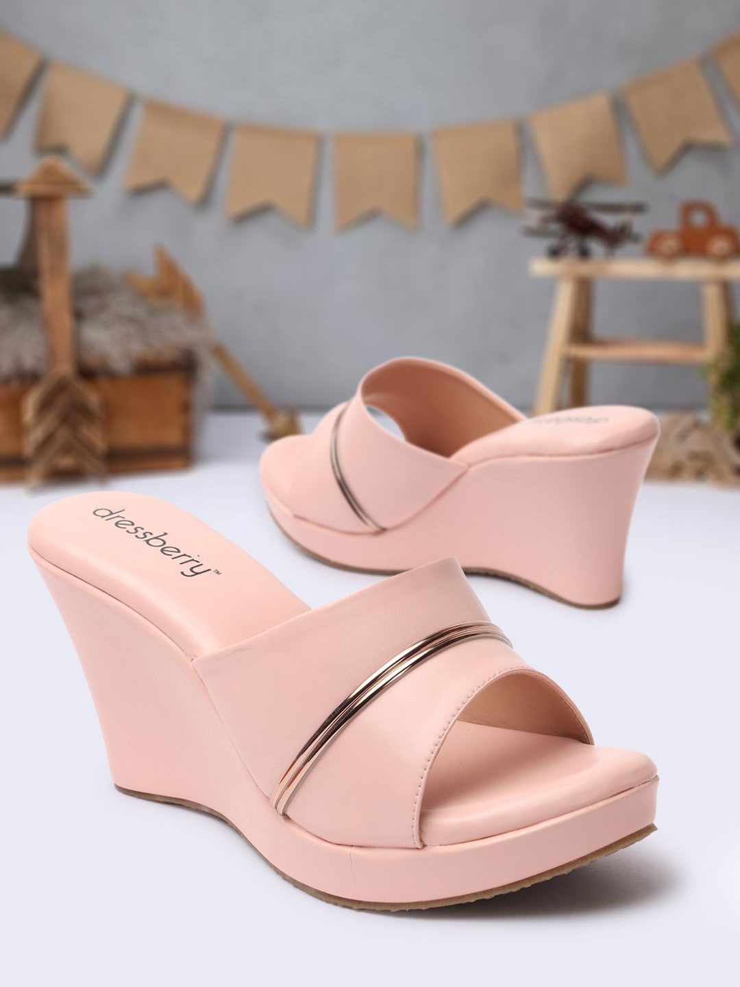 

DressBerry Peach-Coloured Open Toe Wedge Heels