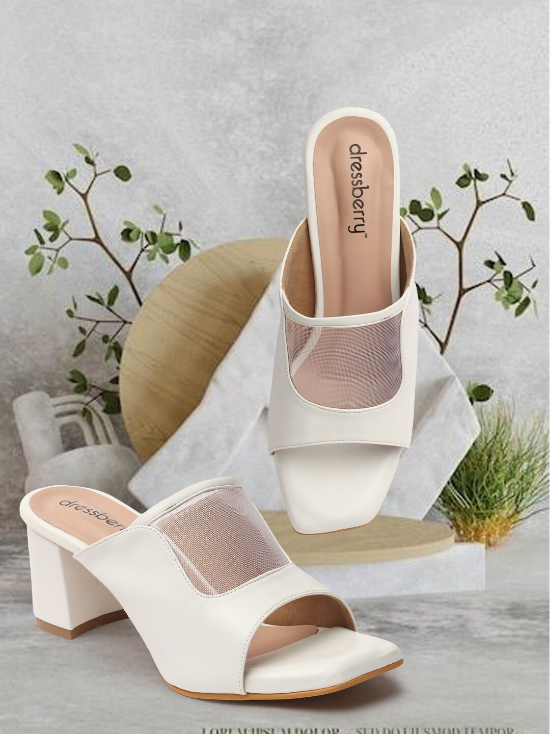 

DressBerry White Laser Cuts Block Heel Mules