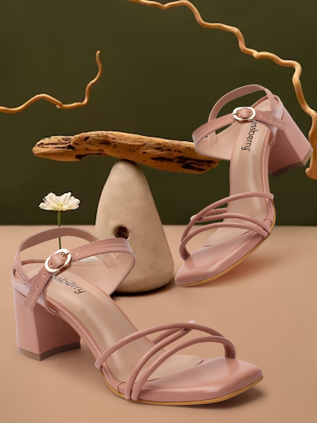 

DressBerry Peach-Coloured Strappy Block Heels
