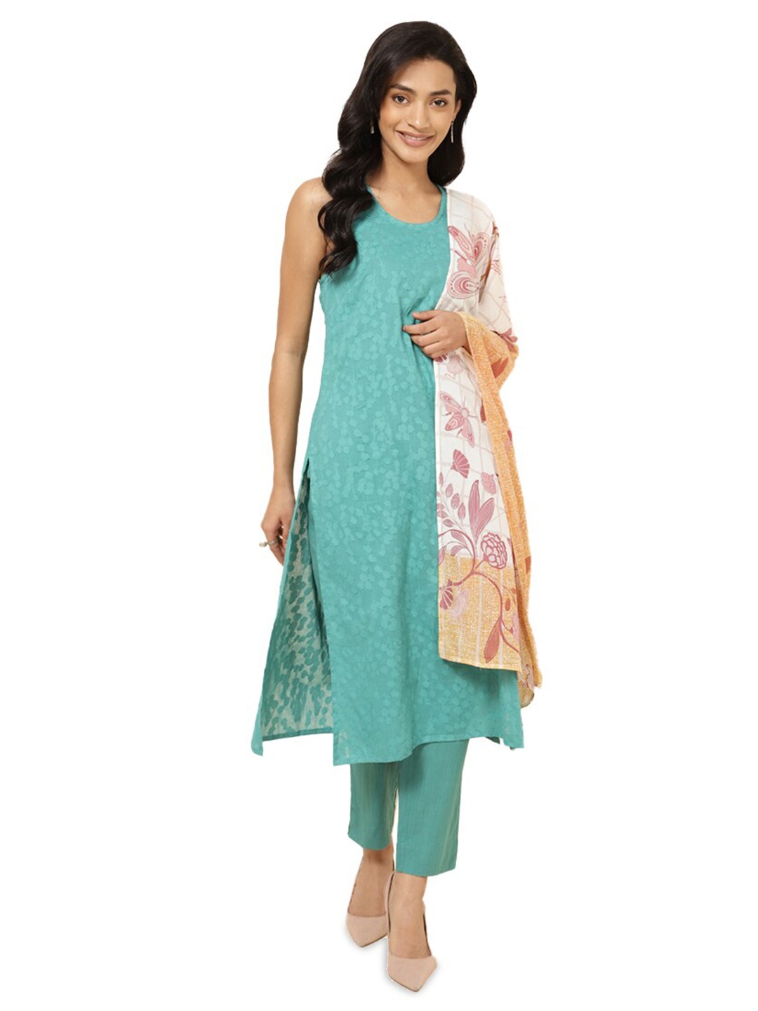 

Fabindia Women Floral Printed Stole, Yellow