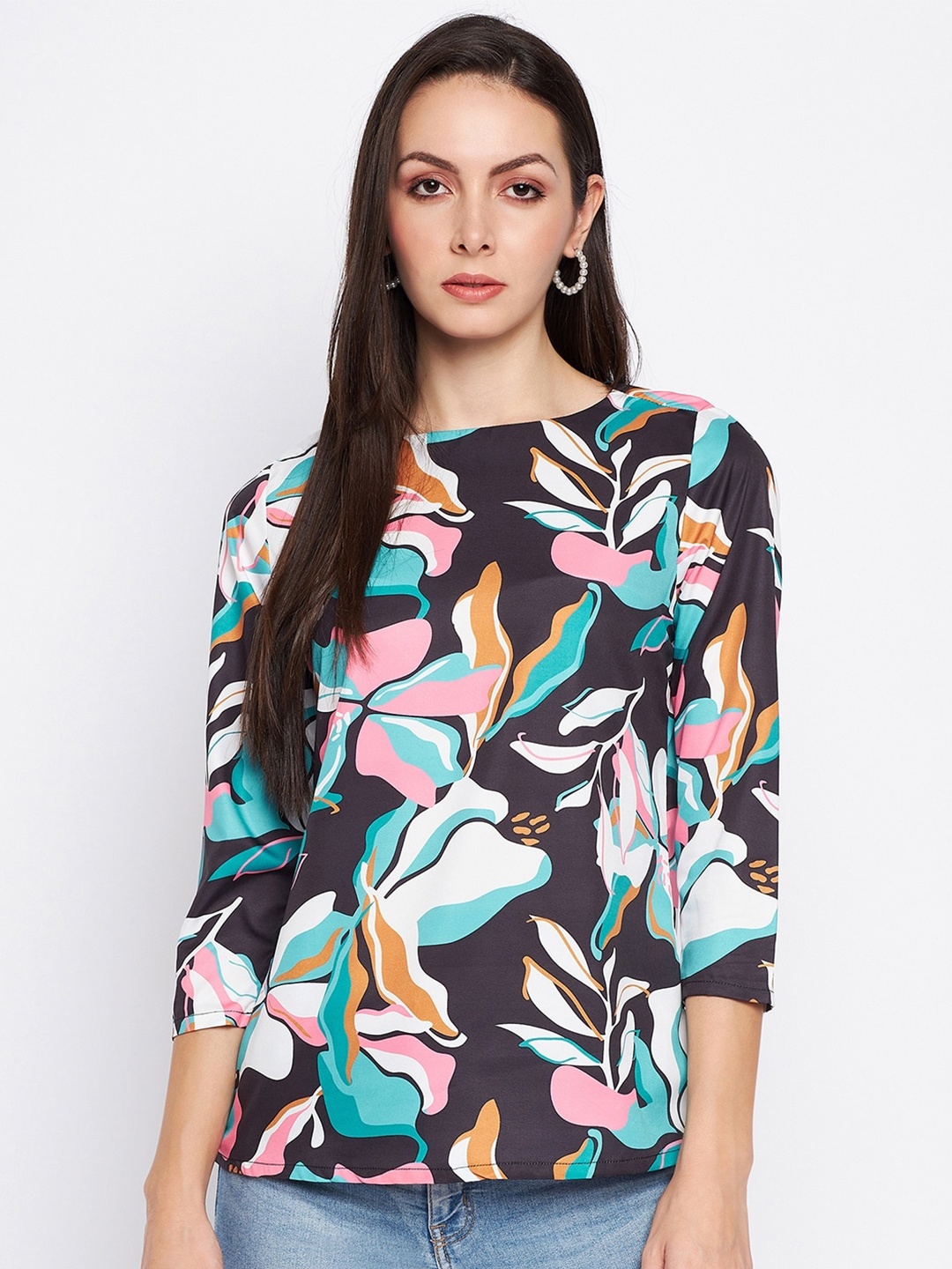 

BRINNS Floral Printed Round Neck Top, Black