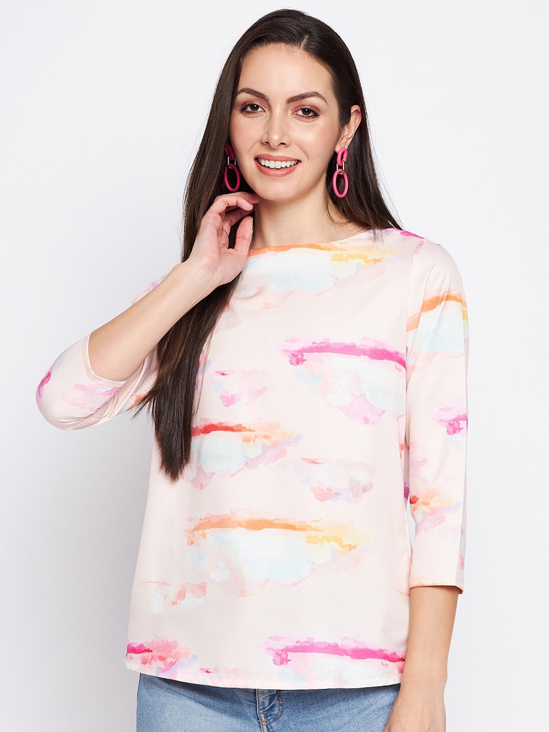 

BRINNS Printed Round Neck Top, Peach