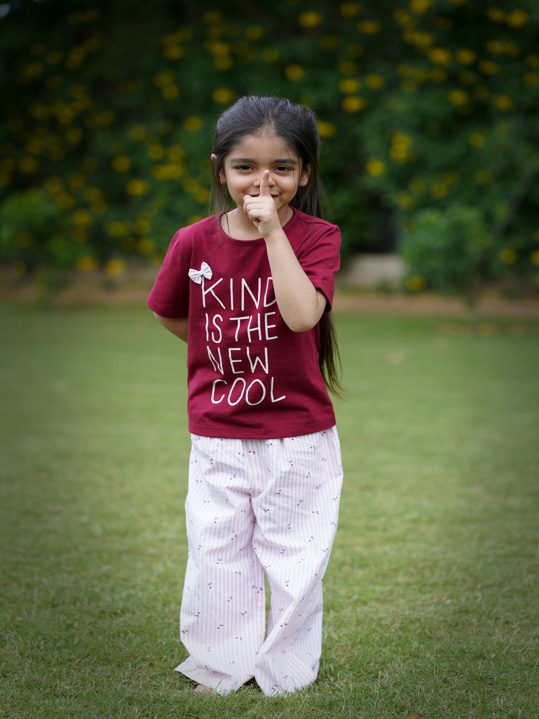 

Budding Bees Girls Printed Pure Cotton Top With Trousers, Pink