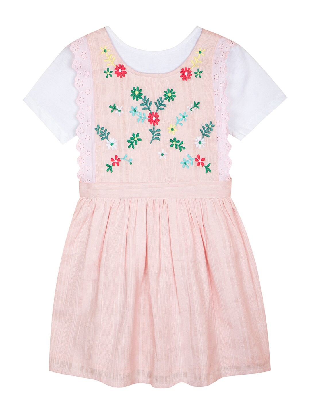 

Budding Bees Girls Floral Embroidered Cotton Fit & Flare Dress, Pink