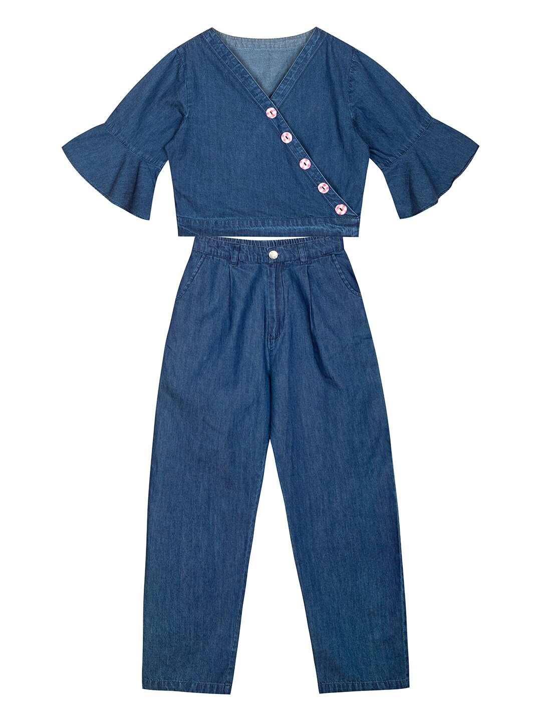 

Budding Bees Girls Pure Cotton Top With Trousers Set, Blue