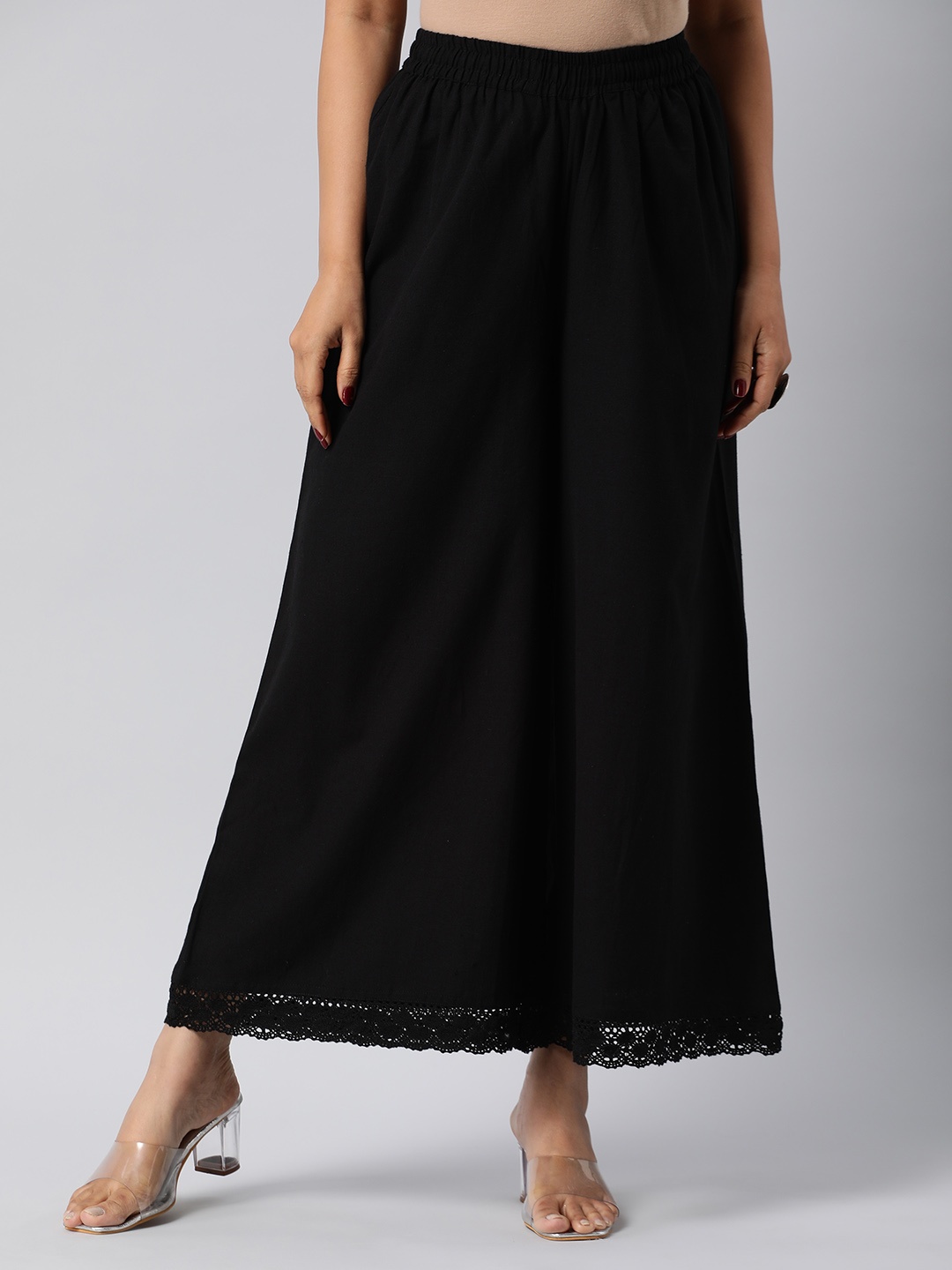 

KAMI KUBI Women Flared Cotton Palazzos, Black