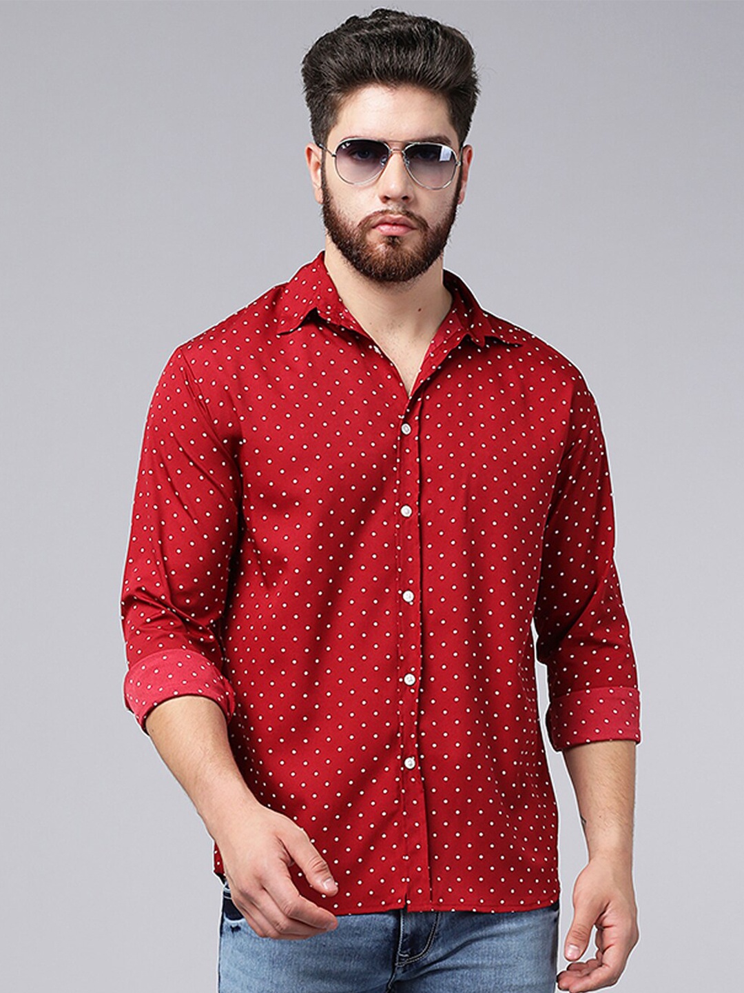 

A.T.U.N. Classic Polka Dots Printed Casual Shirt, Red