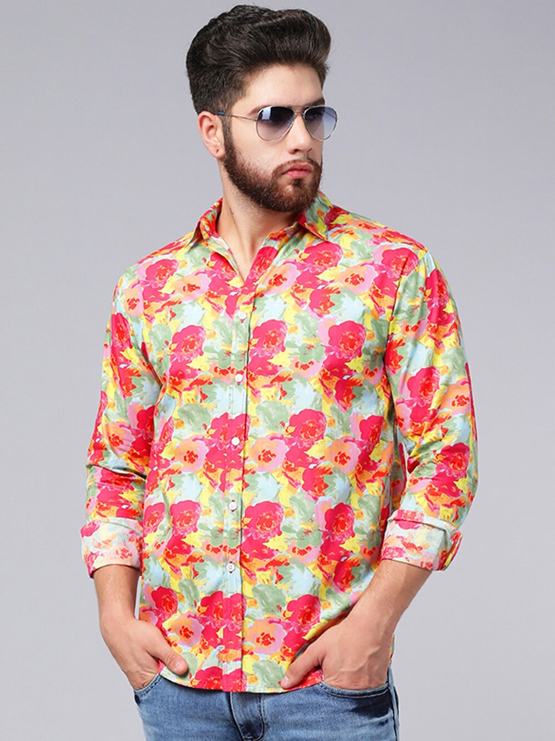 

A.T.U.N. Classic Floral Printed Casual Pure Cotton Shirt, Pink