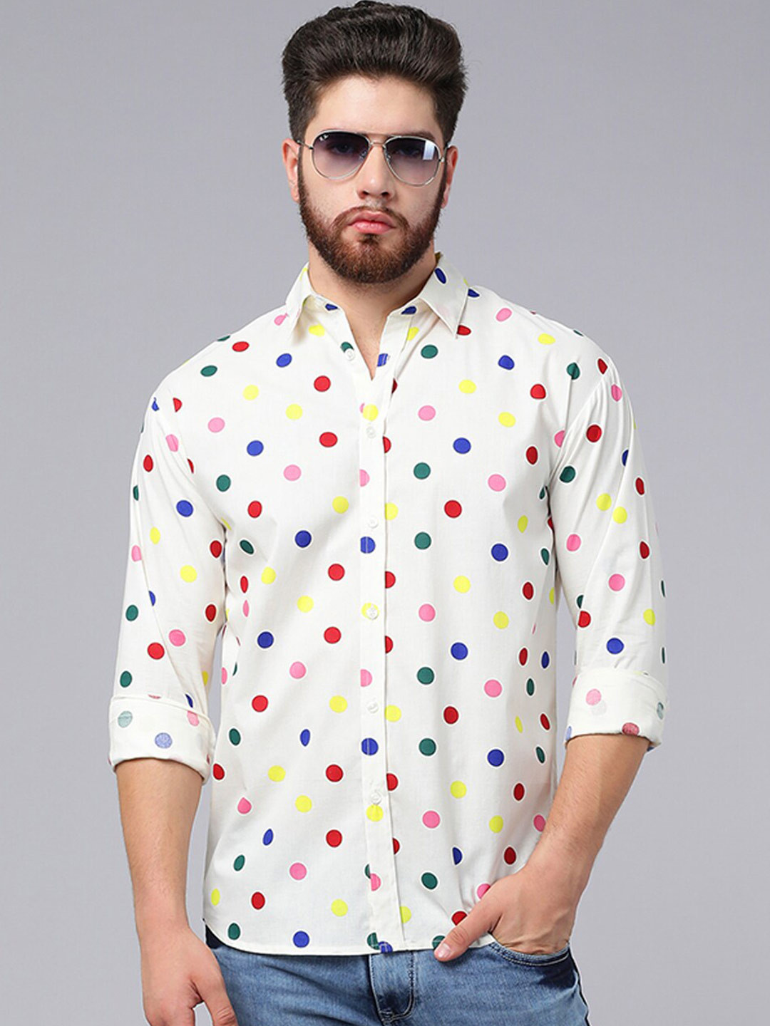 

A.T.U.N. Classic Floral Printed Casual Pure Cotton Shirt, Off white