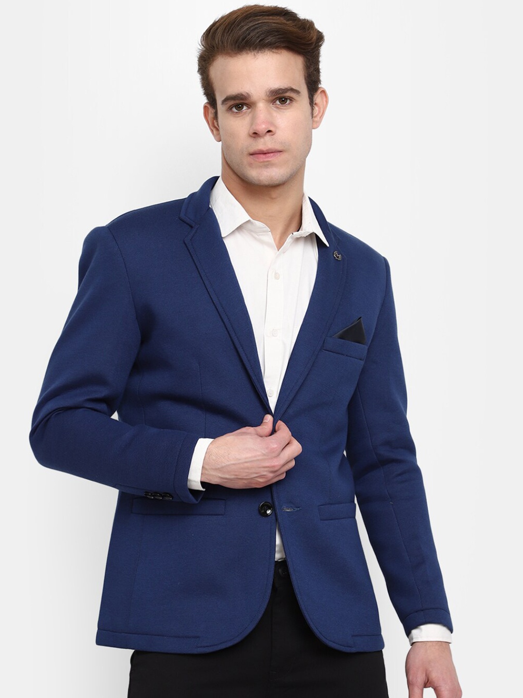 

V-Mart Notched Lapel Collar Single Breasted Blazers, Blue