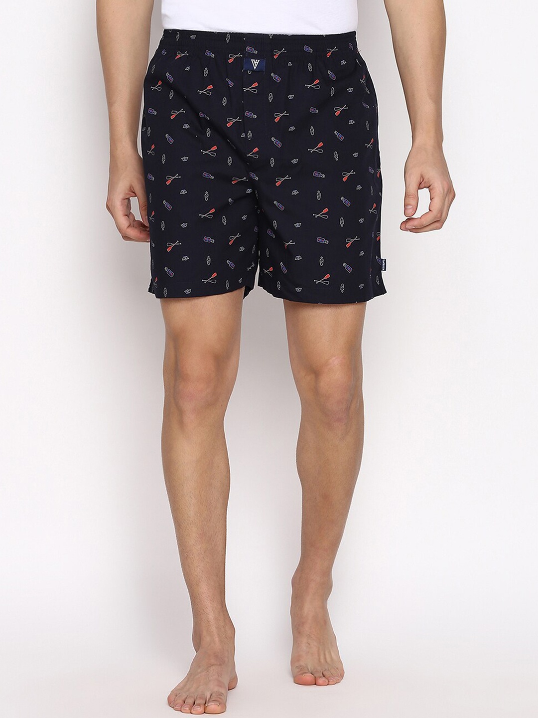

Van Heusen Men CPB-70 Allover Print Side Pocket Side Slits Boxer Shorts, Navy blue