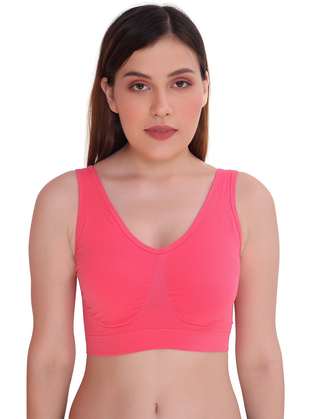 

PLUMBURY Full Coverage Moisture Wicking Seamless Rapid Dry Workout Bra, Pink