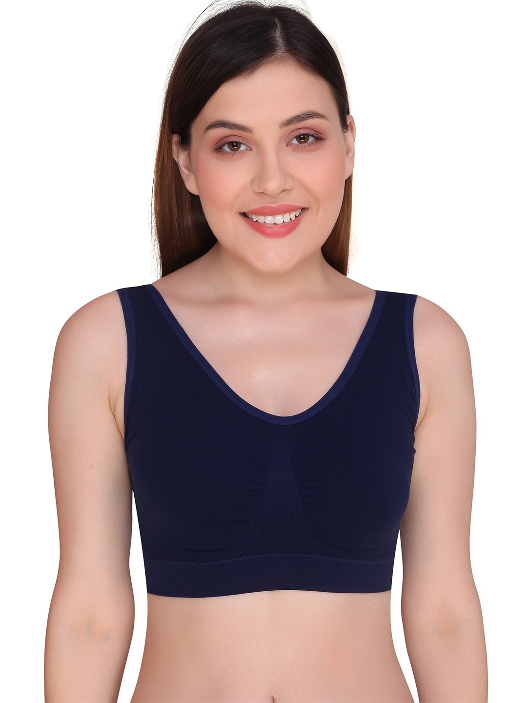 

PLUMBURY Full Coverage Moisture Wicking Seamless Rapid Dry Workout Bra, Navy blue