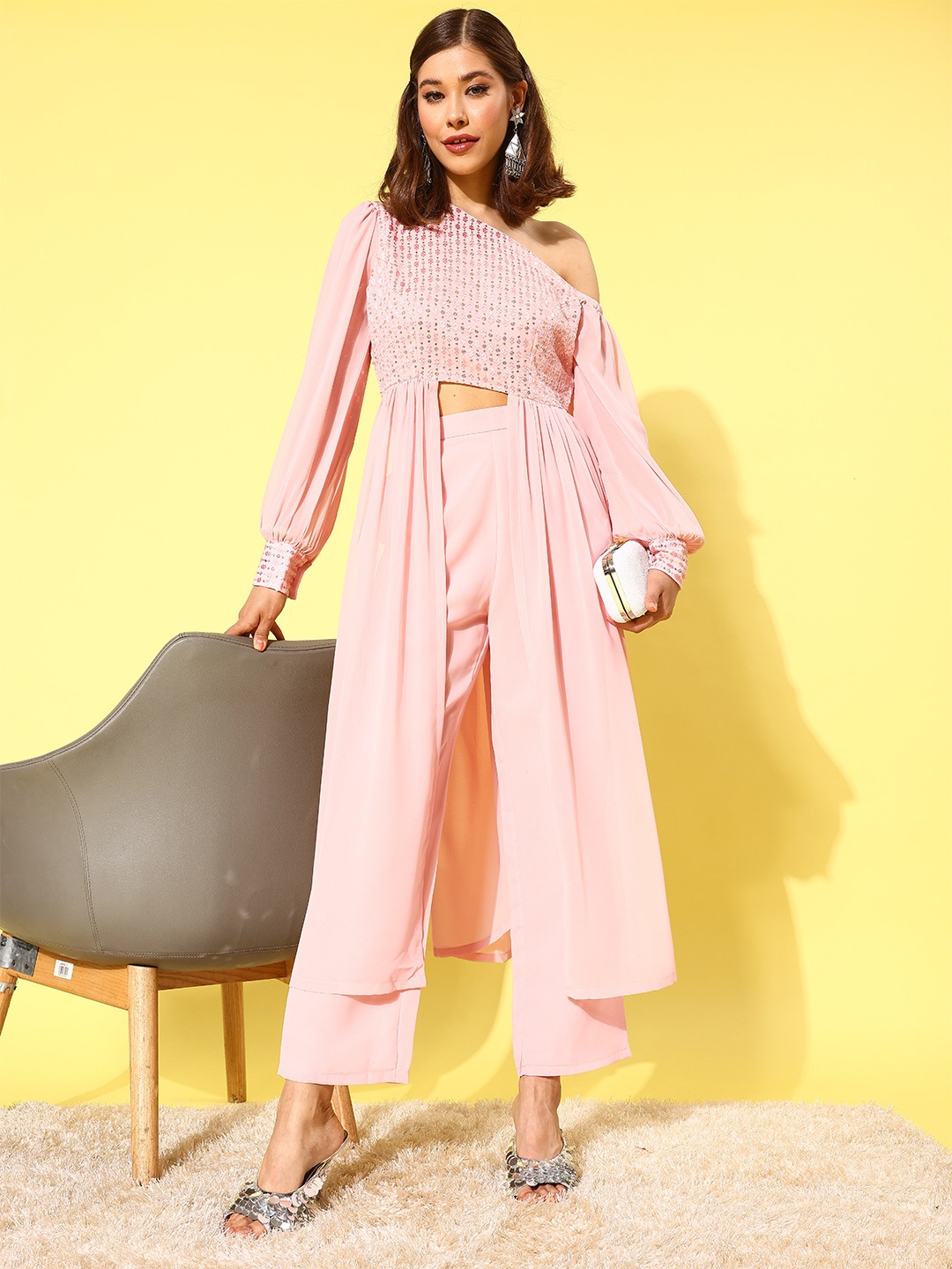 

Libas Pink Embellished Tunic & Palazzos