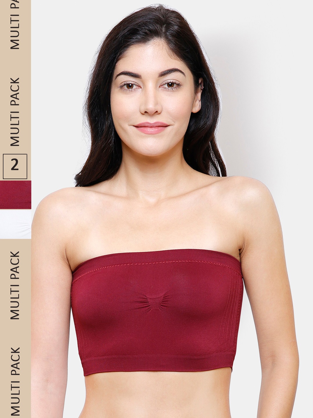 

NOIRA Pack Of 2 Half Coverage Lightly Padded All Day Comfort Cotton Bandeau Bra, Maroon