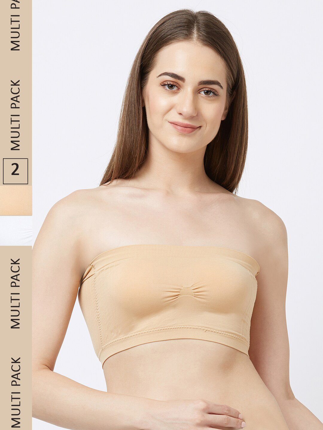 

NOIRA Pack Of 2 Half Coverage Lightly Padded All Day Comfort Cotton Bandeau Bra, Beige