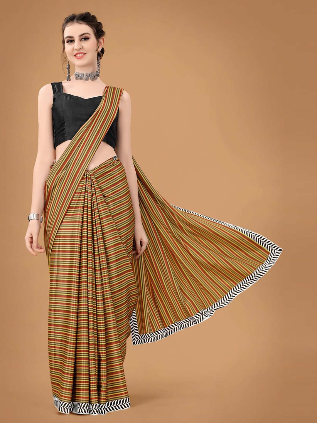 

kasee Striped Satin Saree, Mustard