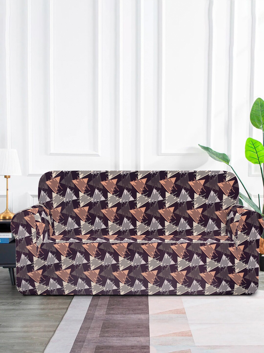 

MULTITEX Purple & Peach-Colored Printed Elasticated 3 Seater Sofa Cover