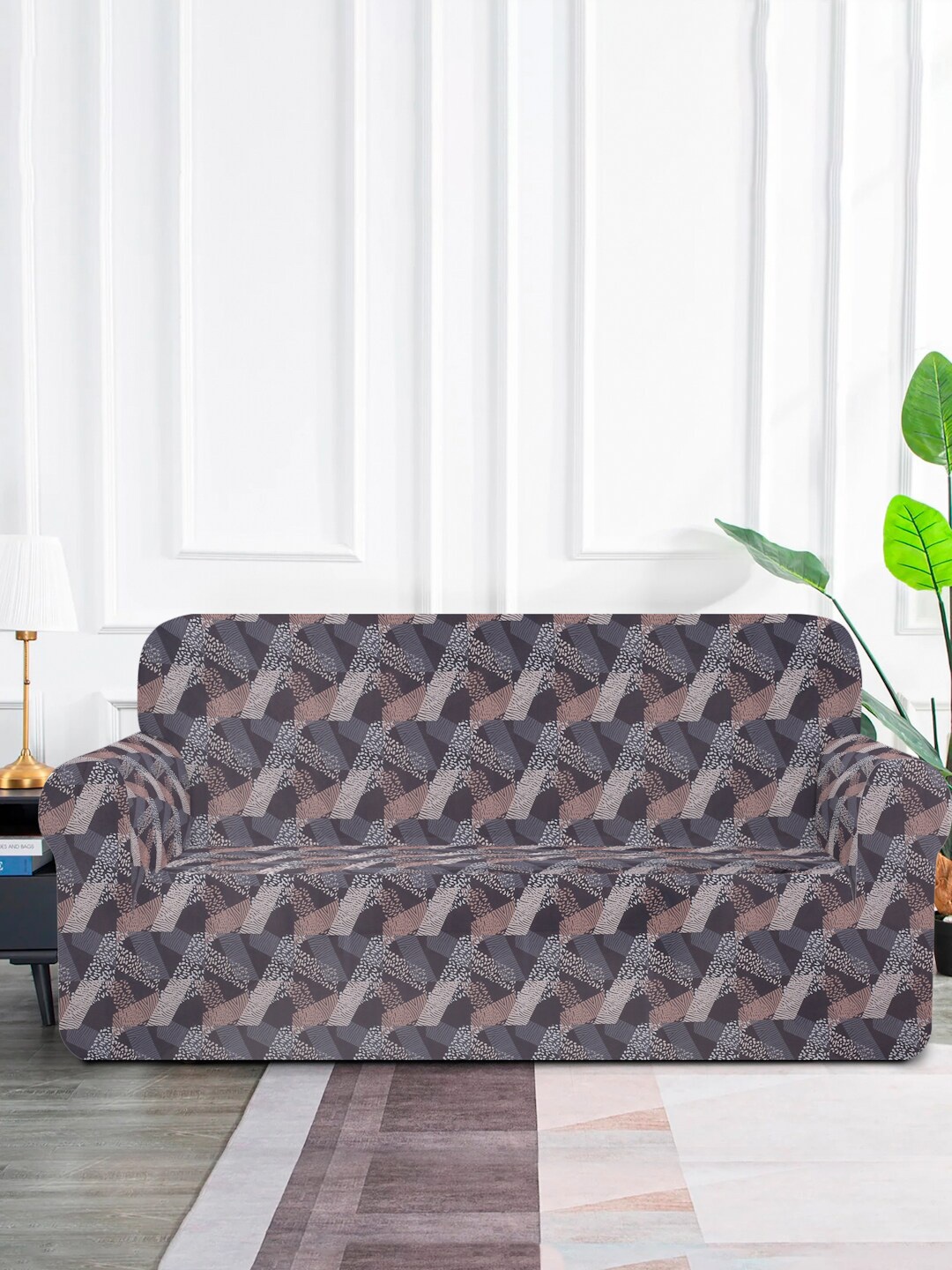 

MULTITEX Grey Abstract Printed 3 Seater Sofa Cover