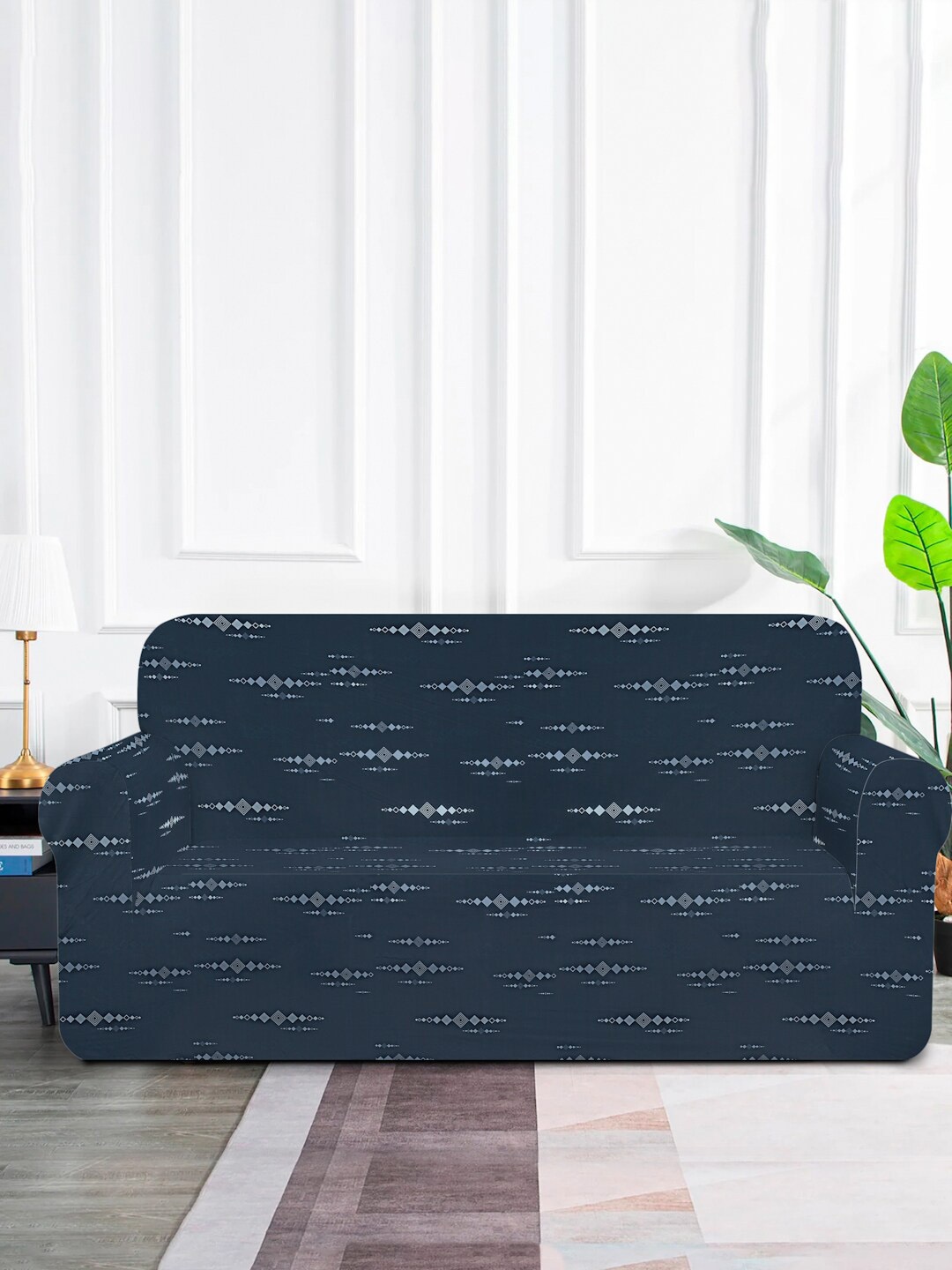 

MULTITEX Grey & White Printed Elasticated 3 Seater Sofa Cover