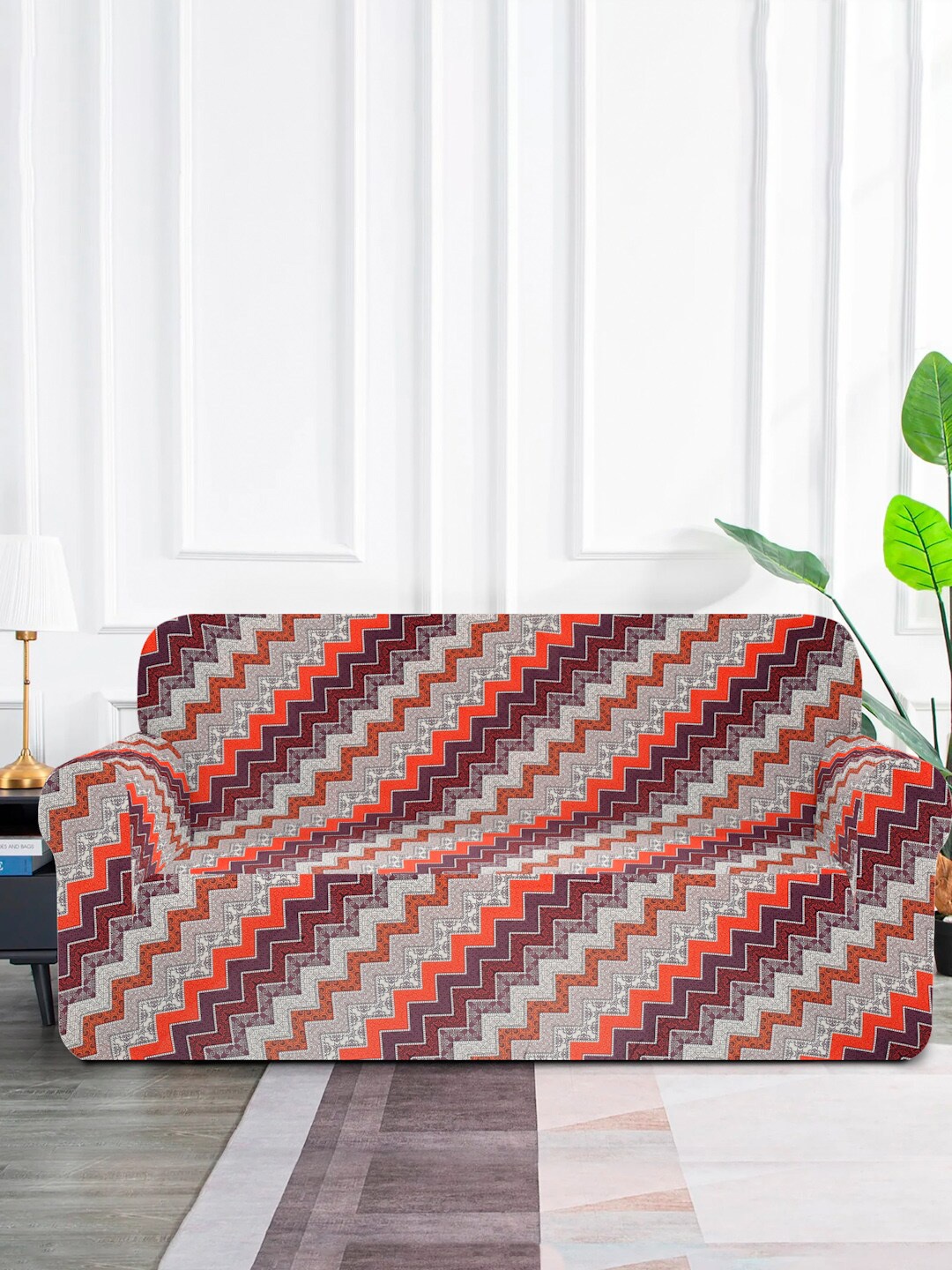 

MULTITEX Purple & White Printed Elasticated 3 Seater Sofa Cover, Red