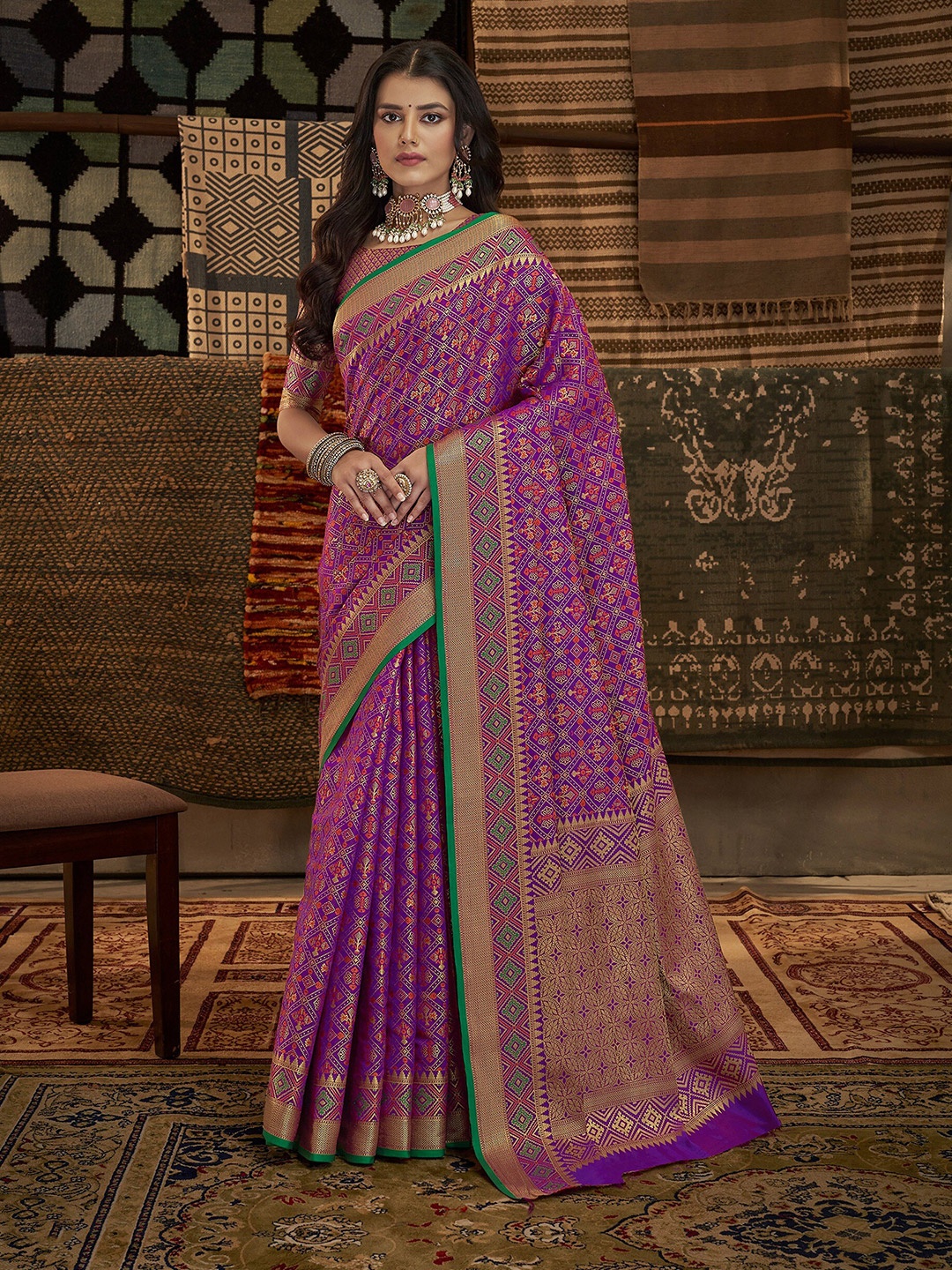 

DIVASTRI Ethnic Woven Design Zari Pure Silk Mysore Silk Saree, Purple