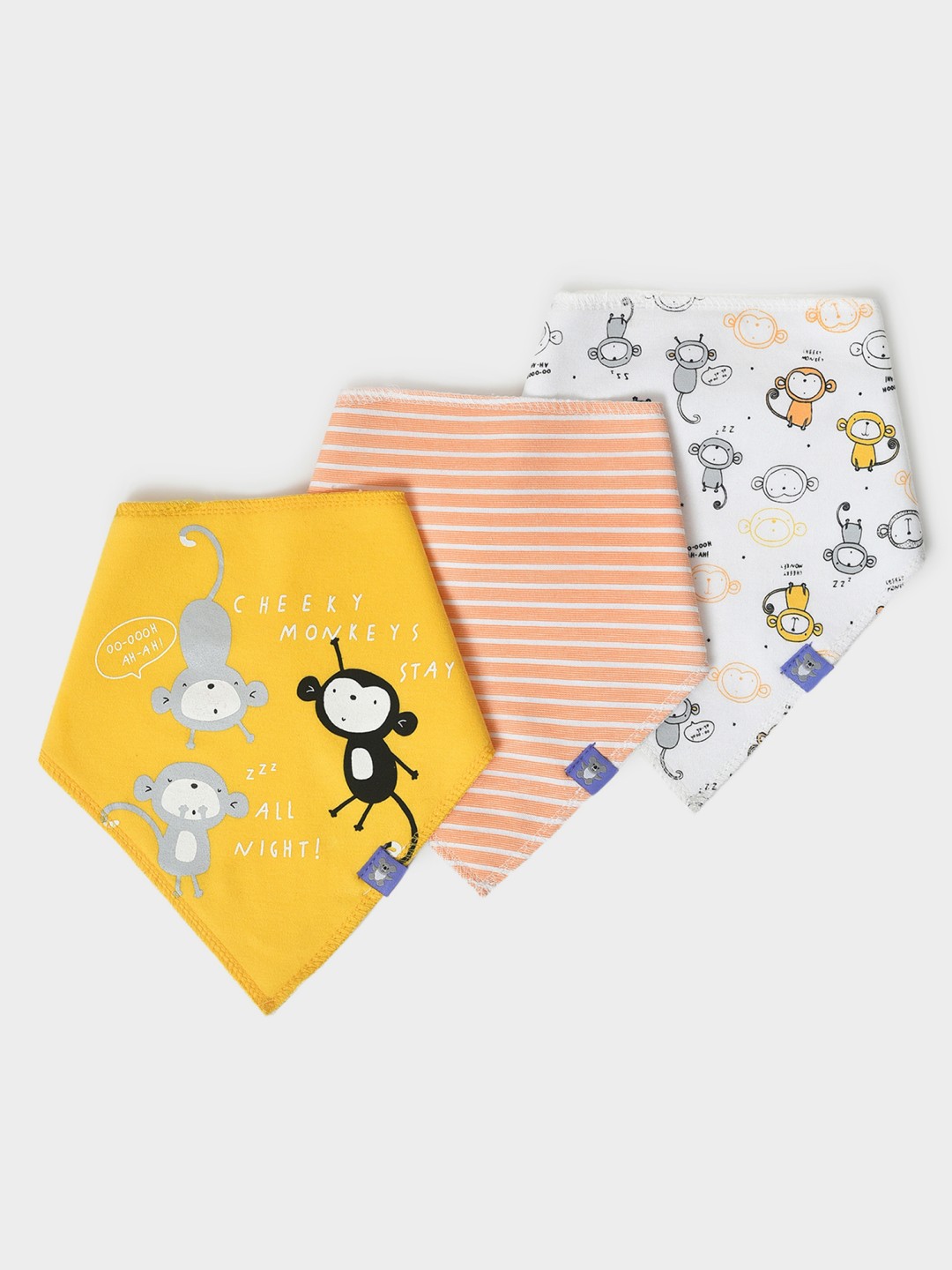 

MiArcus Infant Pack Of 3 Printed Cotton Triangle Bibs, White