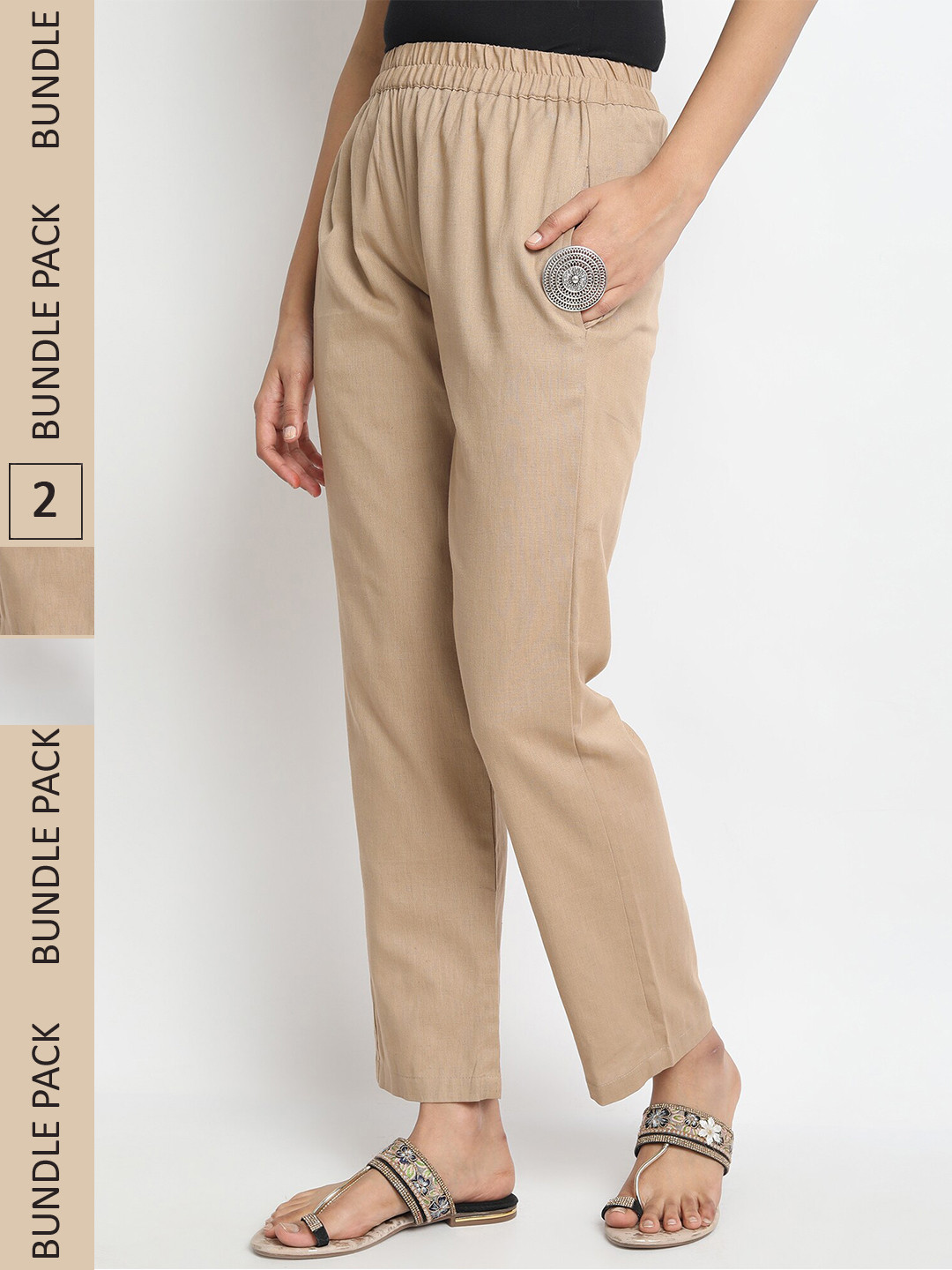 

Molcha Pack Of 2 Women Pure Cotton Straight Fit Palazzos, White