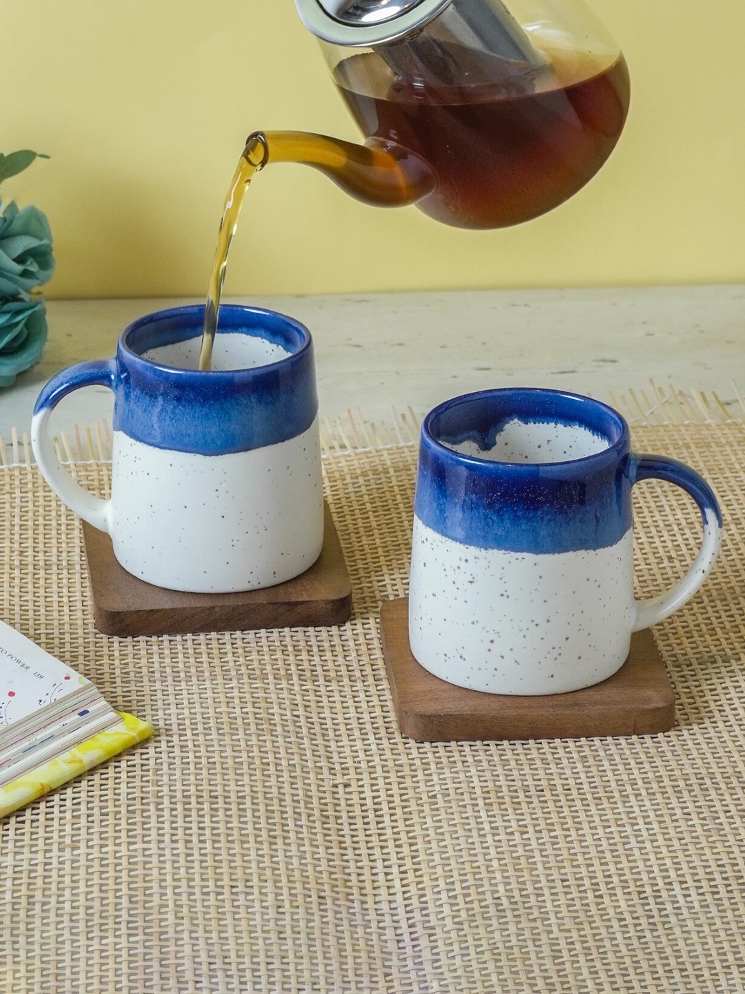 

The Decor Mart White & Blue Printed Ceramic Glossy Mugs Set of Cups and Mugs
