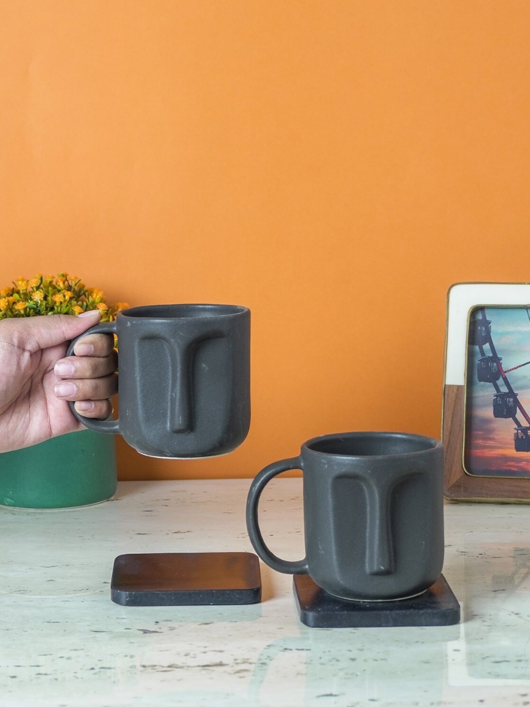 

The Decor Mart Black Textured Ceramic Matte Mugs Set of Cups and Mugs