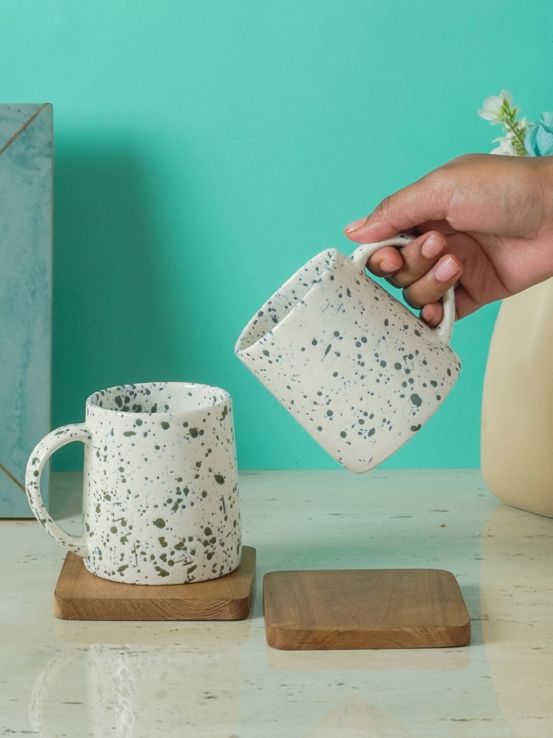 

The Decor Mart Terrazzo White & Black 2 Pieces Textured Ceramic Matte Mugs - 300ml Each