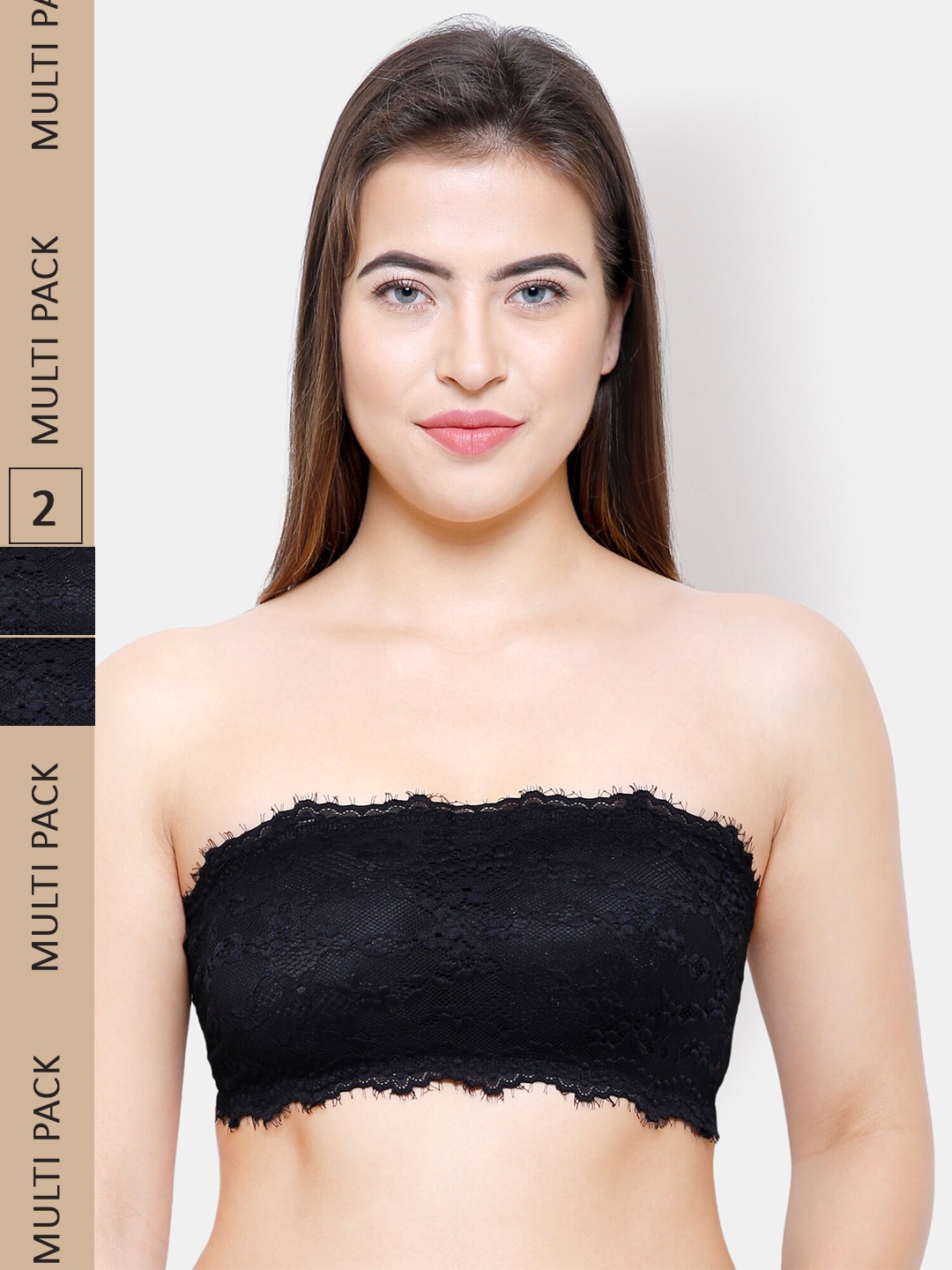 

NOIRA Pack Of 2 Lace Half Coverage All Day Comfort Lightly Padded Bandeau Bra, Black