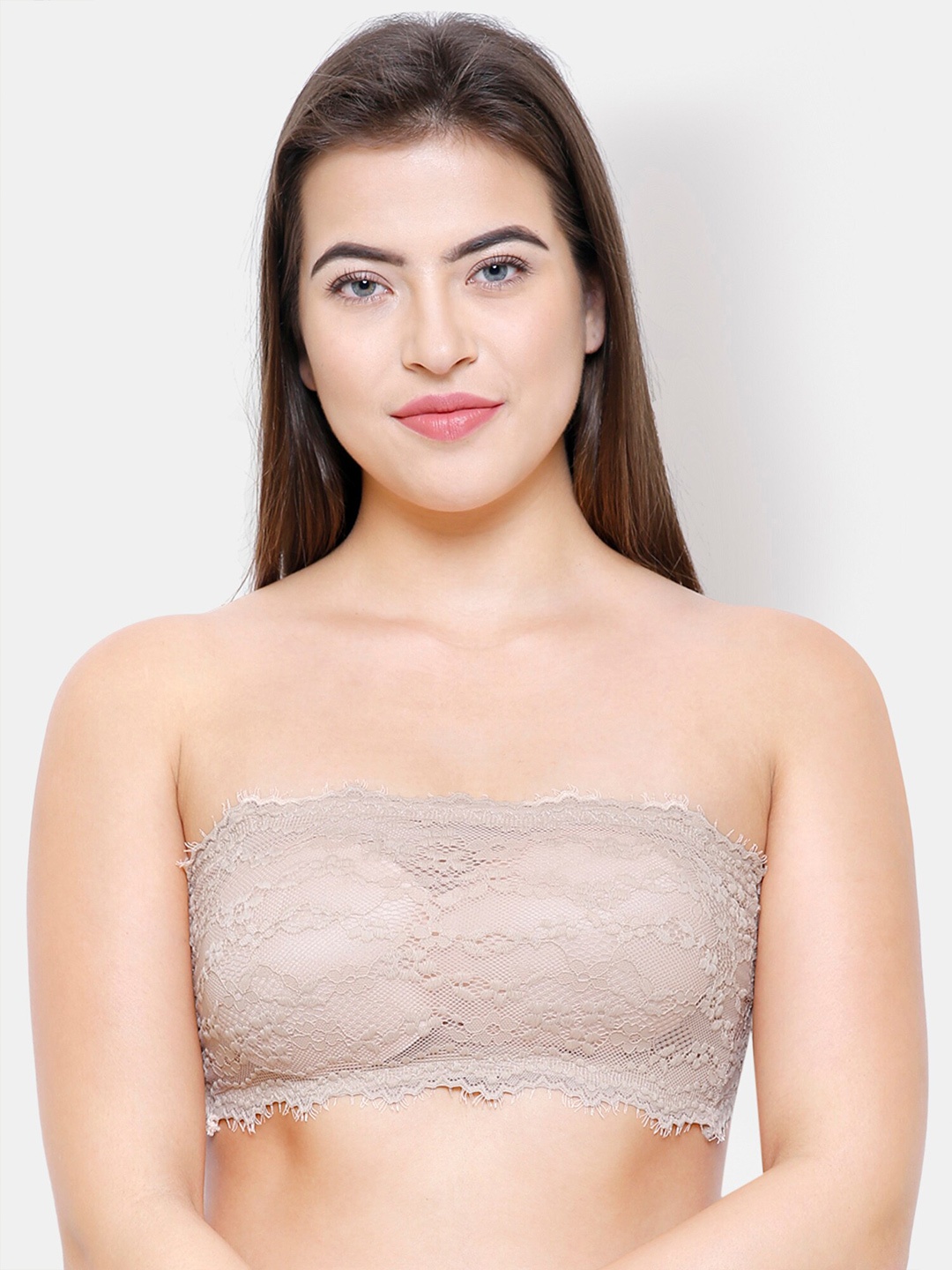 

NOIRA Lace Half Coverage Lightly Padded All Day Comfort Bandeau Bra, Beige