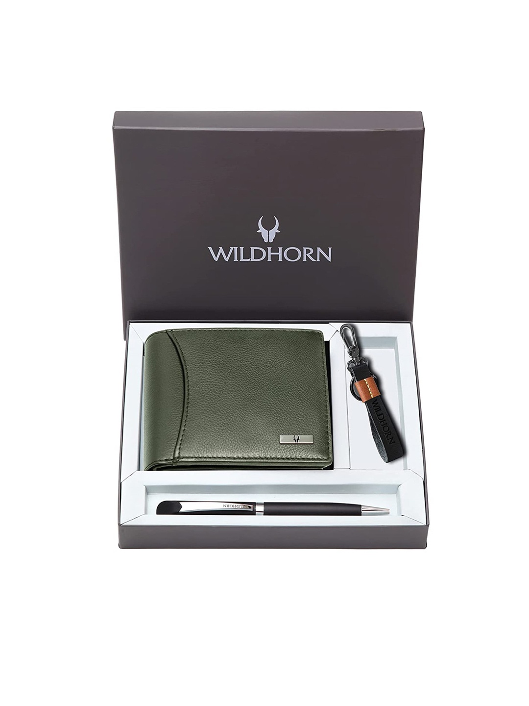 

WildHorn Men Genuine Leather Accessory Gift Set, Olive