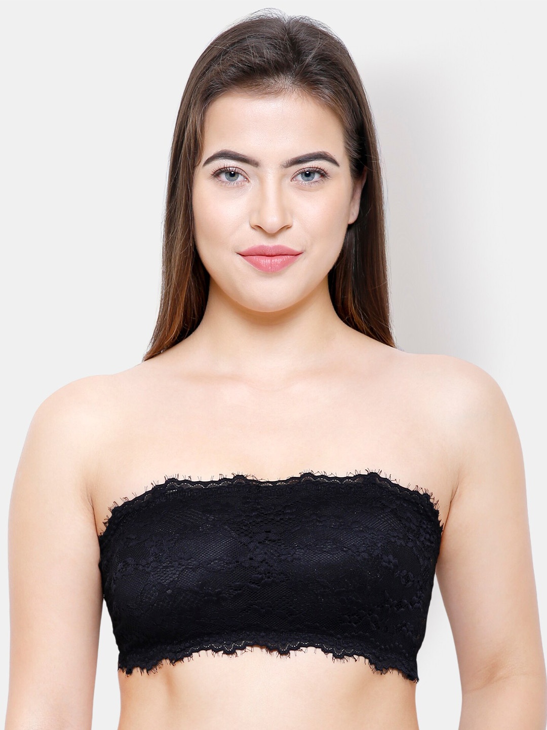 

NOIRA Lace Half Coverage All Day Comfort Lightly Padded Bandeau Bra, Black