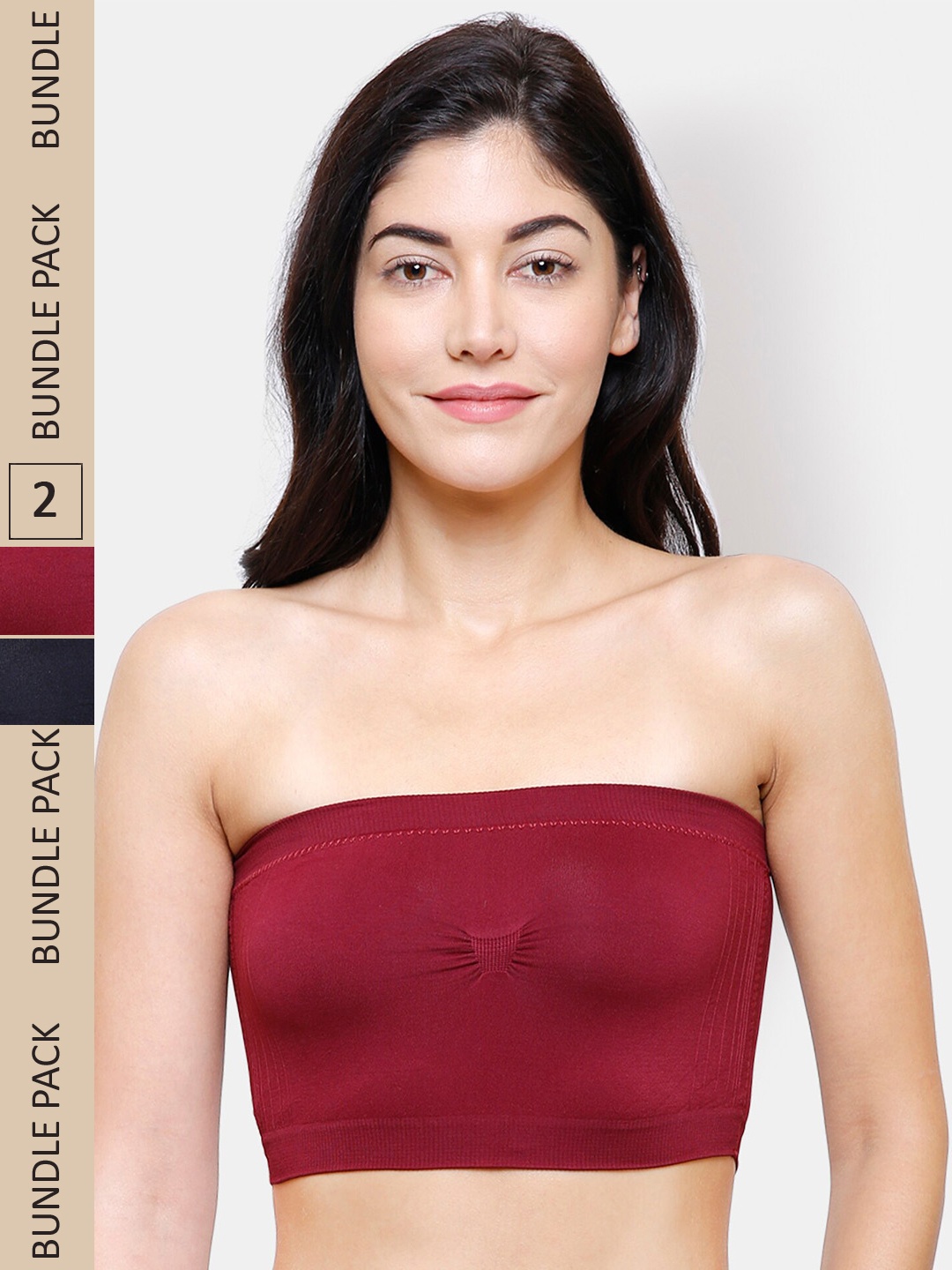 

NOIRA Pack of 2 Half Coverage Lightly Padded All Day Comfort Cotton Bandeau Bra, Maroon