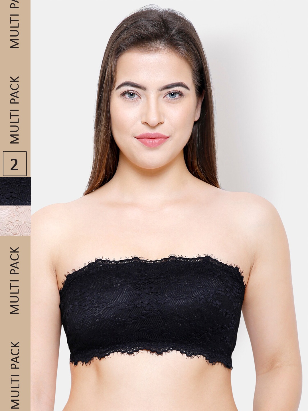 

NOIRA Pack Of 2 Non-Wired All Day Comfort Lightly Padded Bandeau Cotton Bra, Black
