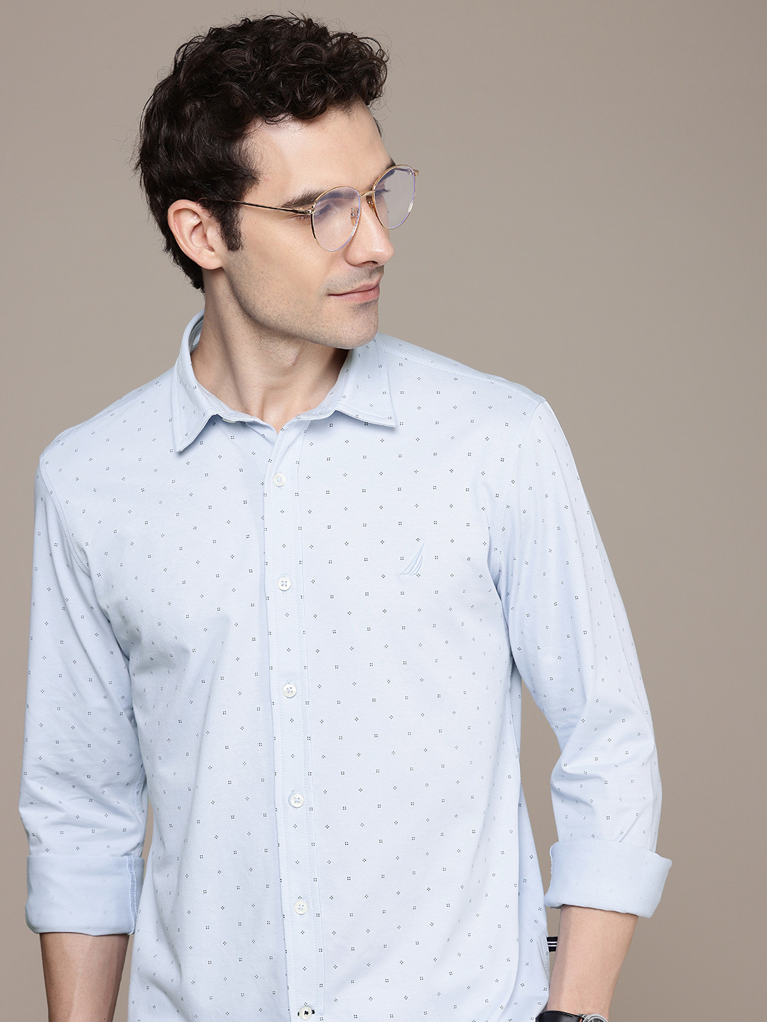 

Nautica Classic Fit Geometric Printed Casual Shirt, Blue