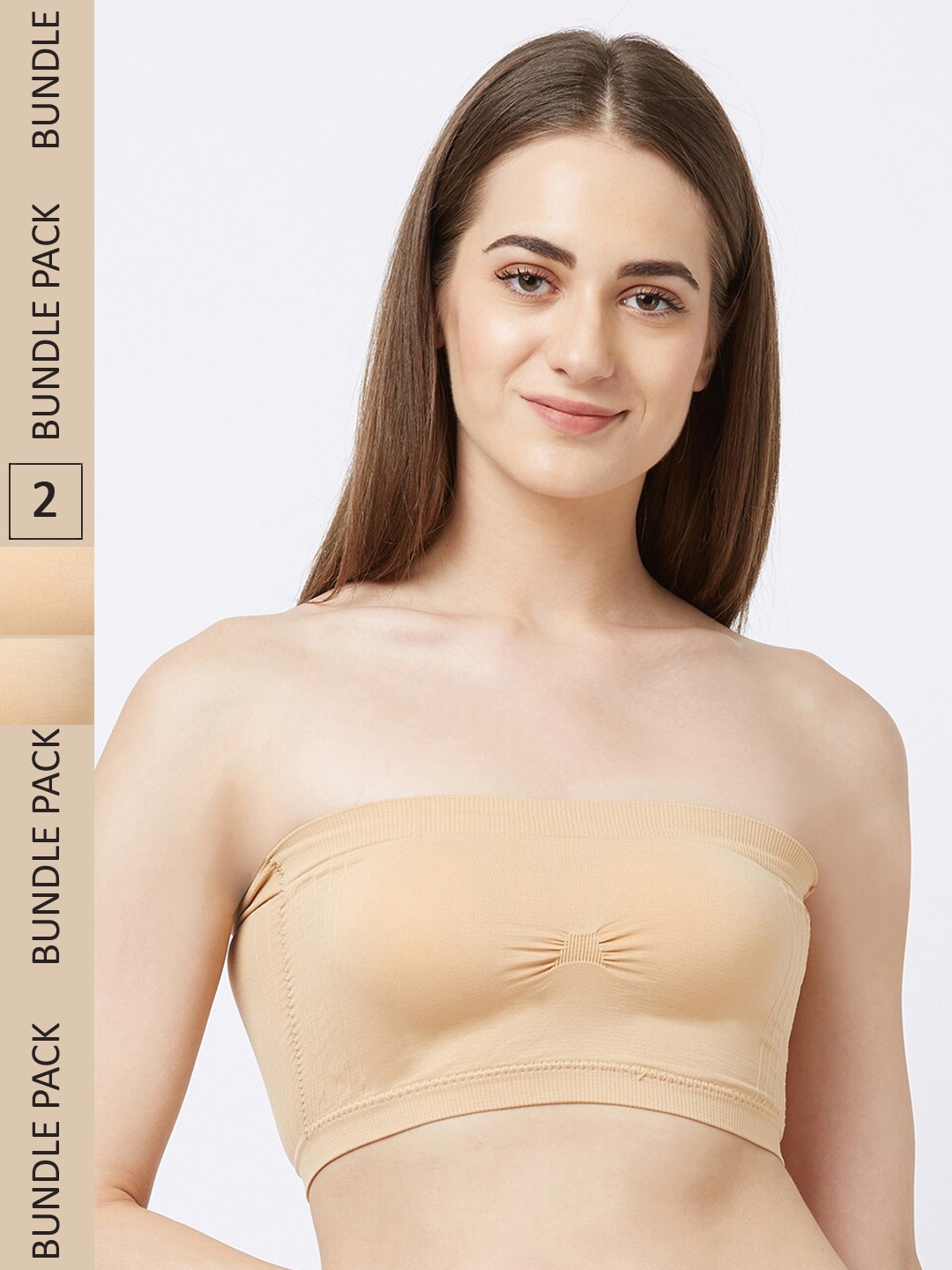 

NOIRA Pack Of 2 Non-Wired All Day Comfort Lightly Padded Bandeau Cotton Bra, Beige