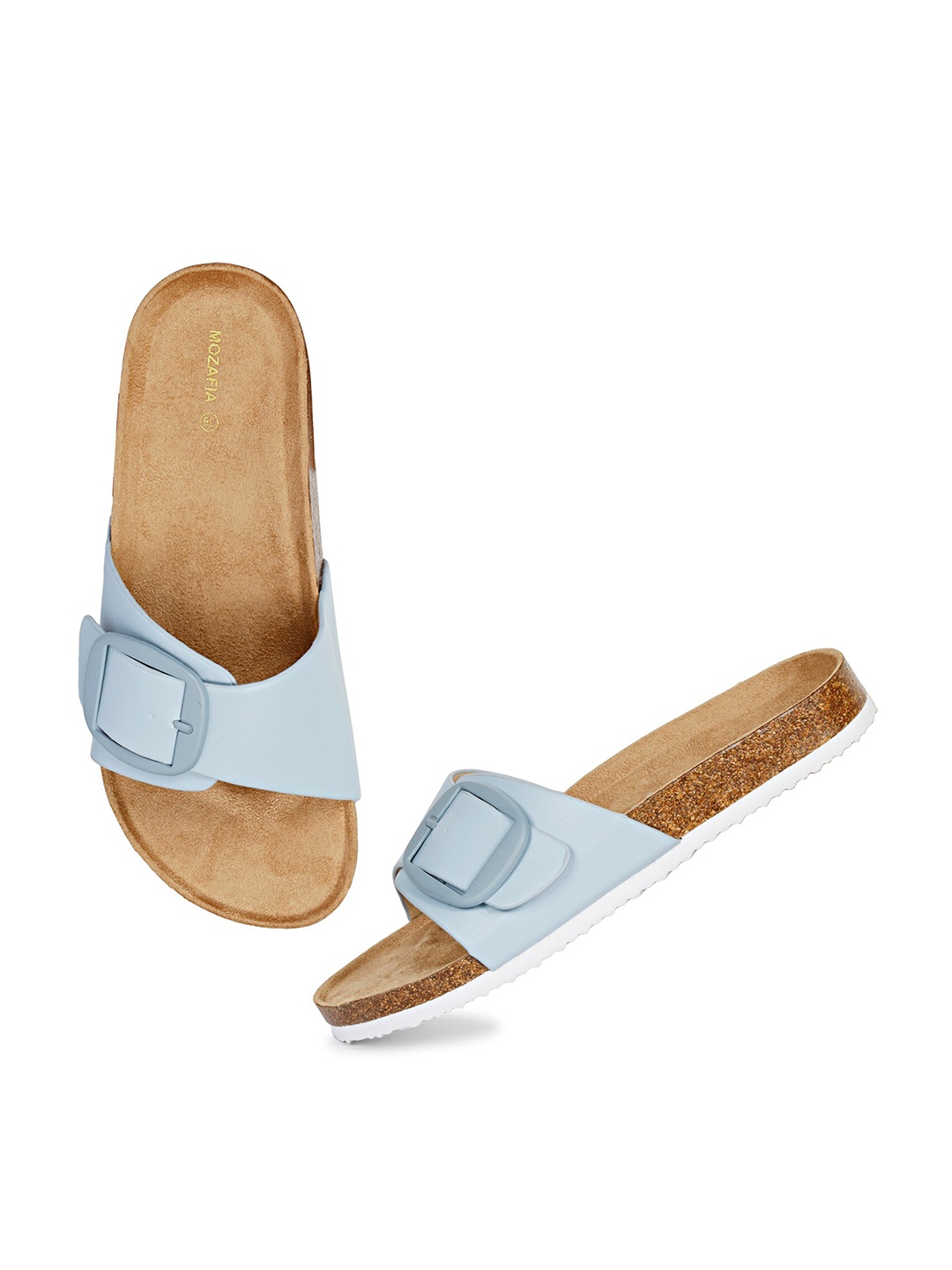 

MOZAFIA Buckled Open Toe Flats, Blue