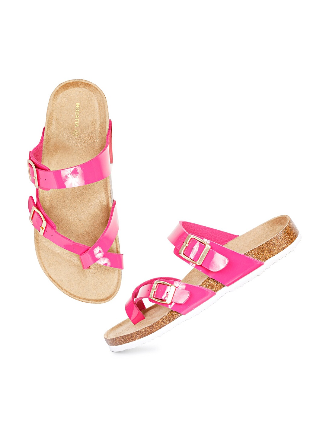 

MOZAFIA Buckled One Toe Flats, Fuchsia