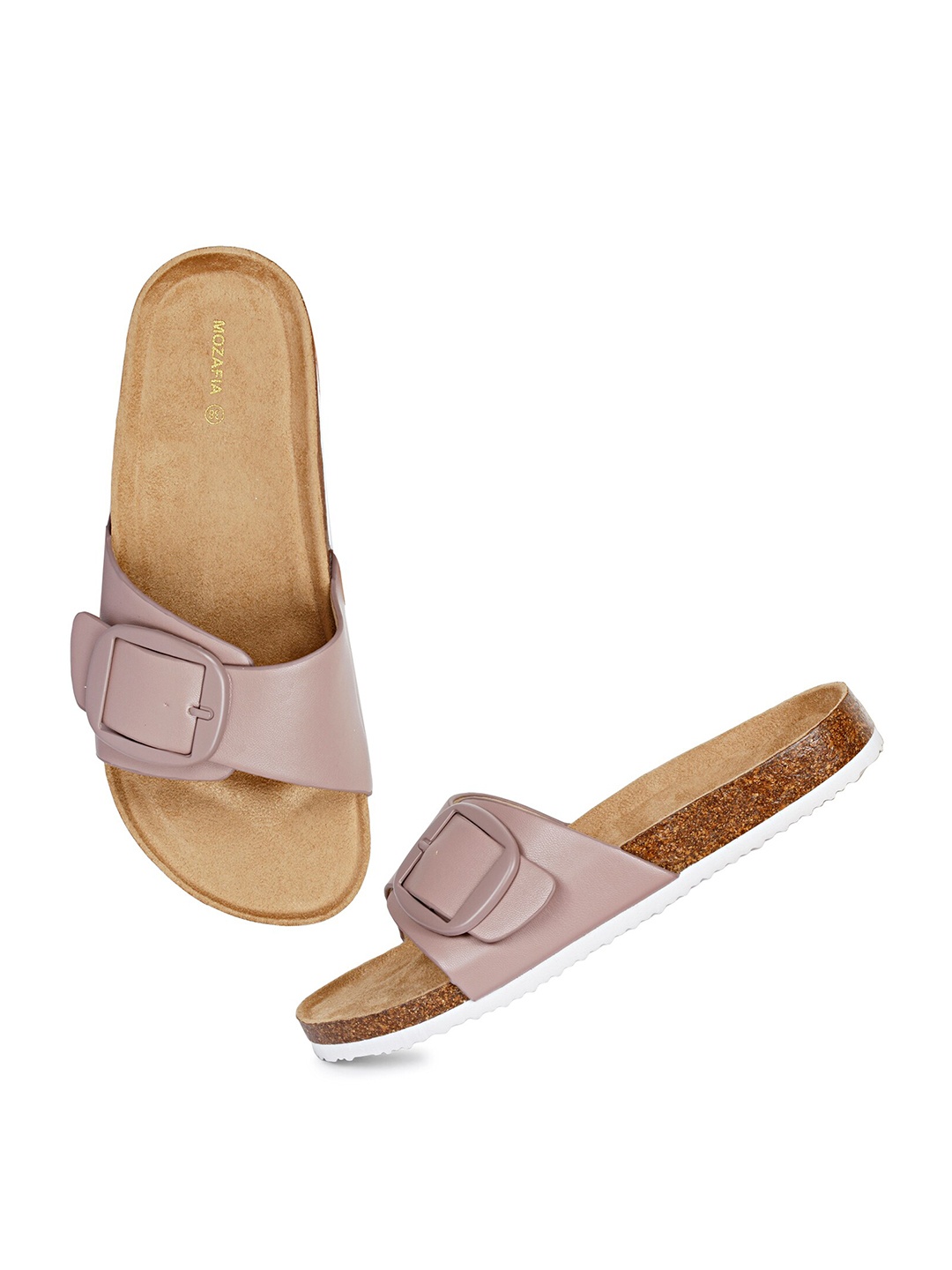 

MOZAFIA Buckled Open Toe Flats, Pink